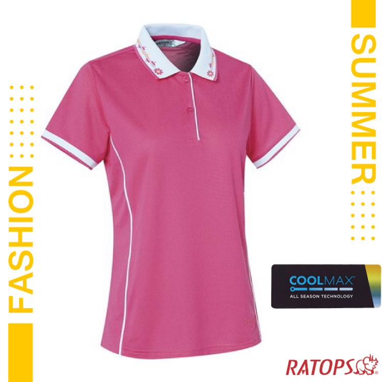 【瑞多仕-RATOPS】女款 COOLMAX 輕量透氣短袖POLO衫(公主線出芽小包袖)_DB1708 蜜桃紅/白芽✿30E010